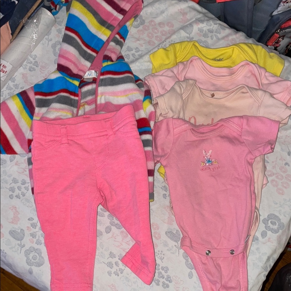 The Children's Place Colorful Striped Hoodie and Pink Bodysuits Set